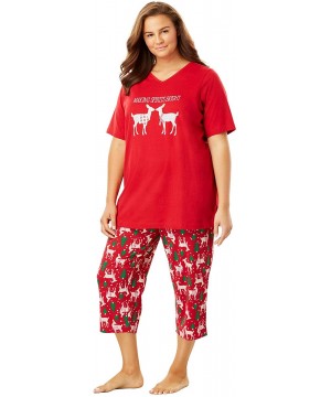 Sets Women's Plus Size 2-Piece Capri Pj Set Pajamas - Cornflower Blue Cat Mom (0759) - C9190LDA63Y