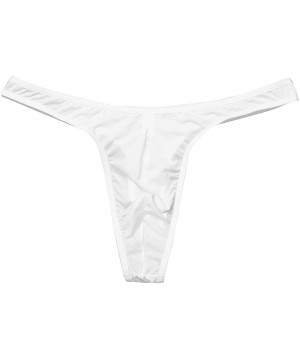 Bikinis Men's Silky Bikini Thongs G String Pouch Underwear Swimwear - White - C1193DU2WEO