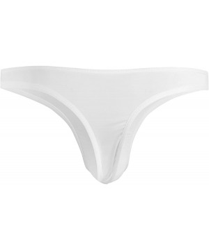 Bikinis Men's Silky Bikini Thongs G String Pouch Underwear Swimwear - White - C1193DU2WEO