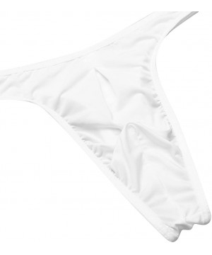 Bikinis Men's Silky Bikini Thongs G String Pouch Underwear Swimwear - White - C1193DU2WEO