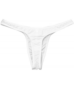 Bikinis Men's Silky Bikini Thongs G String Pouch Underwear Swimwear - White - C1193DU2WEO