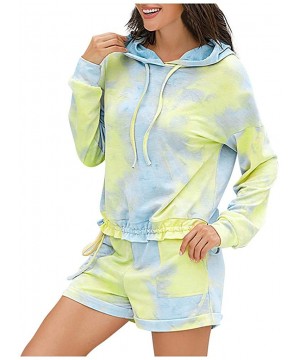 Sets Pajamas for Women Shorts Set Womens Tie Dye Pajamas Set Long Sleeve Tops Hoodies and Shorts PJ Set Loungewear Green - C5...