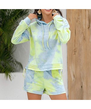 Sets Pajamas for Women Shorts Set Womens Tie Dye Pajamas Set Long Sleeve Tops Hoodies and Shorts PJ Set Loungewear Green - C5...