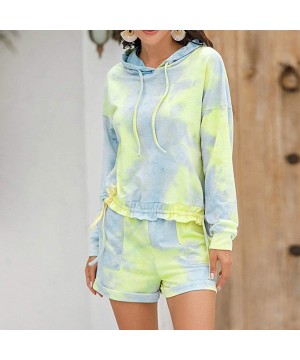 Sets Pajamas for Women Shorts Set Womens Tie Dye Pajamas Set Long Sleeve Tops Hoodies and Shorts PJ Set Loungewear Green - C5...