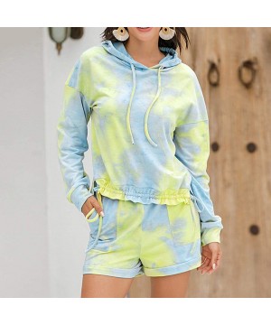 Sets Pajamas for Women Shorts Set Womens Tie Dye Pajamas Set Long Sleeve Tops Hoodies and Shorts PJ Set Loungewear Green - C5...