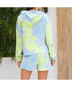 Sets Pajamas for Women Shorts Set Womens Tie Dye Pajamas Set Long Sleeve Tops Hoodies and Shorts PJ Set Loungewear Green - C5...