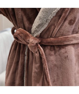 Robes Mens Bathrobes Plush Couple Pajamas- Winter Thick Warm Coral Fleece Splice Robe With Belt - Coffee - CZ18AK77T50