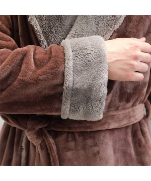 Robes Mens Bathrobes Plush Couple Pajamas- Winter Thick Warm Coral Fleece Splice Robe With Belt - Coffee - CZ18AK77T50