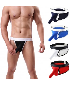 Briefs Men's Sexy Briefs- Soft Breathable Knickers- Splicing Solid Color Underpants - Black - CT18S7YCKKL