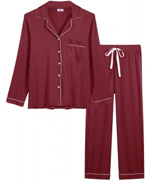 Sets Womens Soft Bamboo Pajama Sets Button Down Long Sleeve Pj Pants Set Sleepwear - Long-red - CG18XAKR9EH