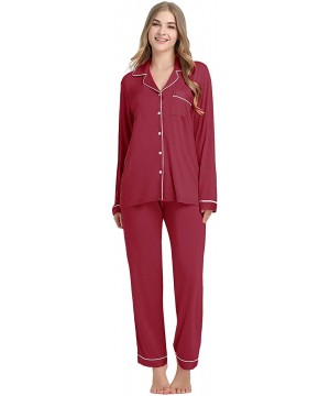 Sets Womens Soft Bamboo Pajama Sets Button Down Long Sleeve Pj Pants Set Sleepwear - Long-red - CG18XAKR9EH