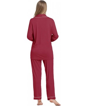 Sets Womens Soft Bamboo Pajama Sets Button Down Long Sleeve Pj Pants Set Sleepwear - Long-red - CG18XAKR9EH