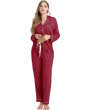 Sets Womens Soft Bamboo Pajama Sets Button Down Long Sleeve Pj Pants Set Sleepwear - Long-red - CG18XAKR9EH