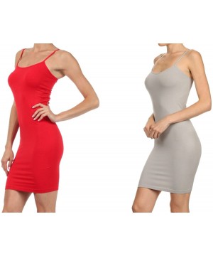 Slips 2 Pair Pack - Women's Seamless Long Camisole Slip Dress - 2-pack Red & Gray - CE183K4XRR4