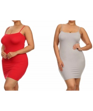 Slips 2 Pair Pack - Women's Seamless Long Camisole Slip Dress - 2-pack Red & Gray - CE183K4XRR4