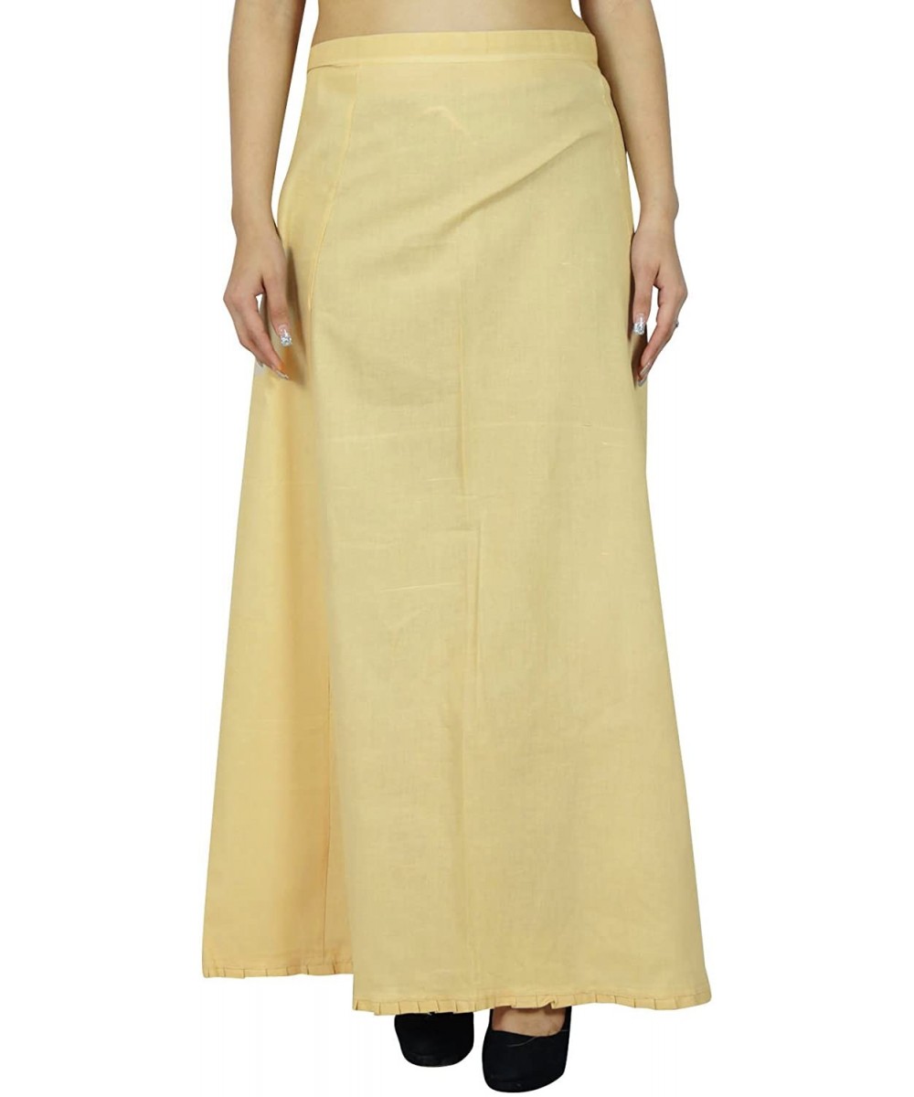 Slips Bollywood Stitched Petticoat Cotton Inskirt Solid Indian Lining for Sari - Beige - C212D4VS4CJ