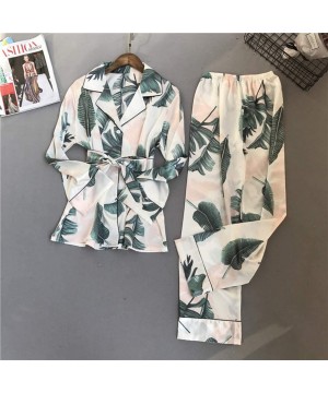 Sets Pajamas Set Women Silk Satin Long Sleeve Soft Sleepwear Button Down Nightwear - Beige - CD197ZGUE4U