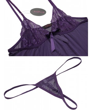 Sets Women's Babydoll Lingerie Honeymoon Lingerie for Bride Full Slip Mesh Negligee Dress - Purple 5 - C818Z5YIDIE