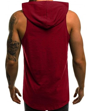 Robes Men's Workout Hooded Tank Tops Bodybuilding Muscle Cut Off T Shirt Sleeveless Gym Hoodies - Red - CY194EADQ7Y