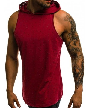 Robes Men's Workout Hooded Tank Tops Bodybuilding Muscle Cut Off T Shirt Sleeveless Gym Hoodies - Red - CY194EADQ7Y