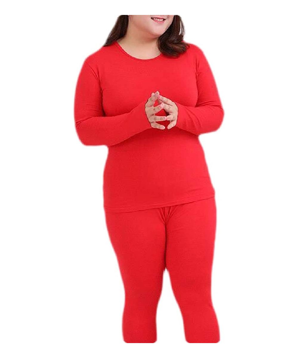 Thermal Underwear Plus Size Solid Color Thermal Underwear Sets Soft Lightweight Stretch Long Johns - Red - CQ192M9ZQKK