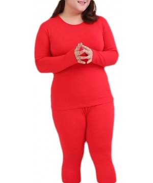 Thermal Underwear Plus Size Solid Color Thermal Underwear Sets Soft Lightweight Stretch Long Johns - Red - CQ192M9ZQKK