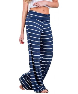 Bottoms Women's Comfy Casual Pajama Pants Drawstring Palazzo Lounge Pants Wide Leg Yoga Capri Trousers Sweatpants - Blue - CV...