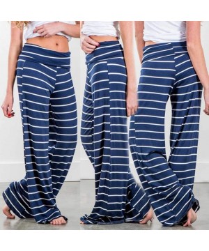 Bottoms Women's Comfy Casual Pajama Pants Drawstring Palazzo Lounge Pants Wide Leg Yoga Capri Trousers Sweatpants - Blue - CV...