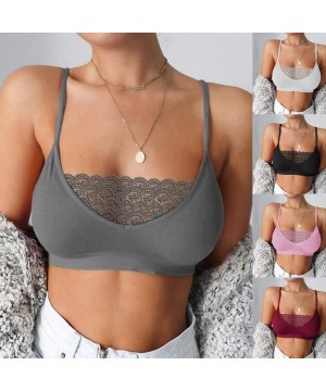 Camisoles & Tanks Women's Oversize Bralette- Elastic Cage Bra Lace Camisole Tank Tops Bra Bustier- Seamless Breathable - Gray...