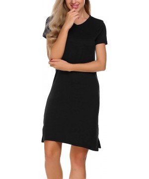 Nightgowns & Sleepshirts Women's Casual Nightshirt Short Sleeve Viscose Sleepwear Dress Black - CC185K3YWN4