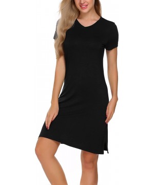 Nightgowns & Sleepshirts Women's Casual Nightshirt Short Sleeve Viscose Sleepwear Dress Black - CC185K3YWN4