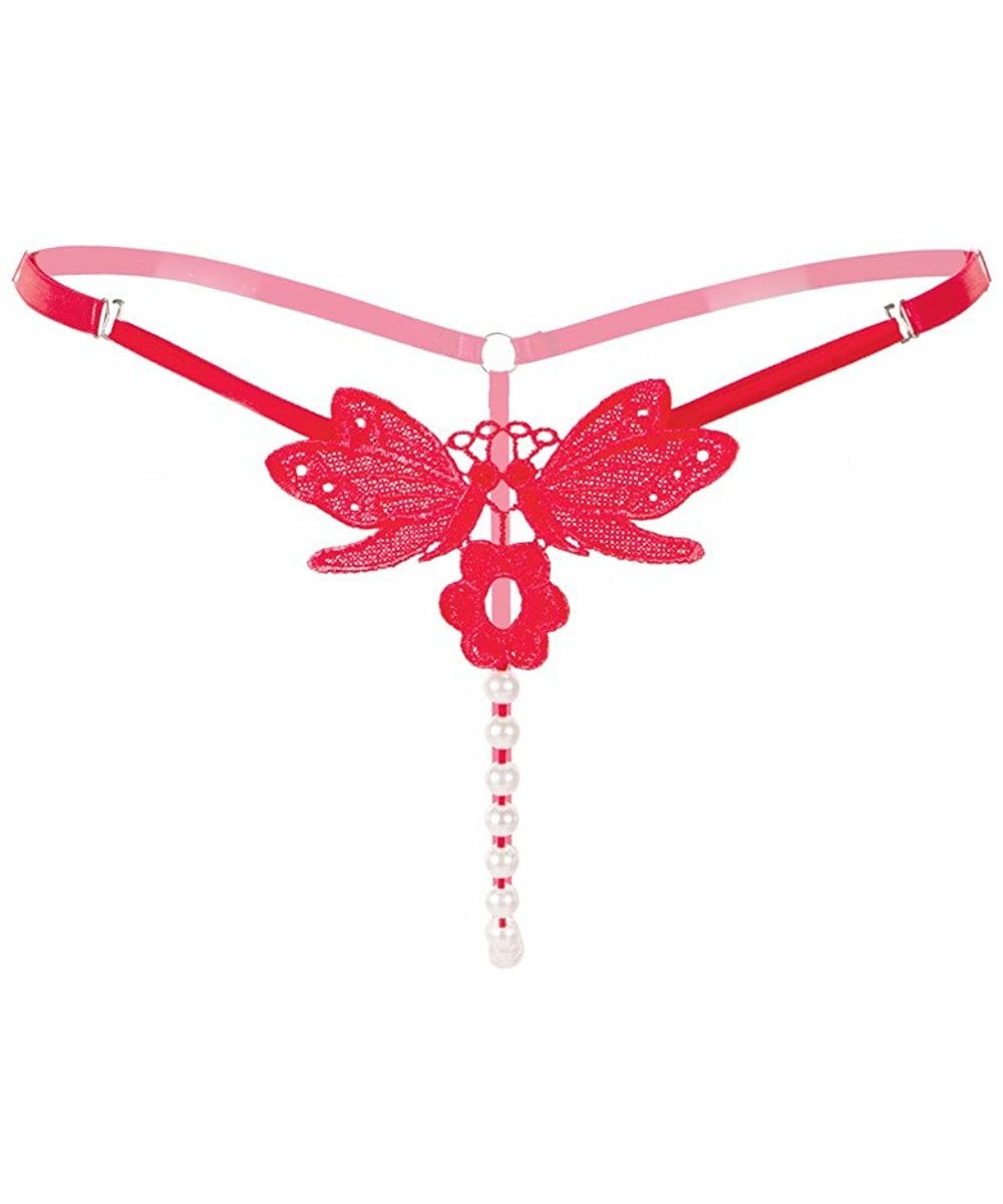 Panties g-String Thong Panties RespctfulWomen Pendant Pearl Tanga Underwear Cute -Butterfly T-Back Lingerie - Red - C918Z2YXK00