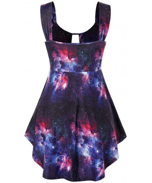 Accessories Womens Plus Size Tie-dye Star Print O-Neck Vest Bandage Straps Crisscross Insert Tank Sleeveless Top L-5XL - Purp...