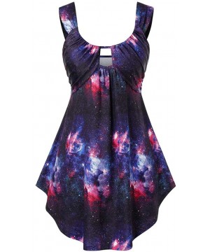 Accessories Womens Plus Size Tie-dye Star Print O-Neck Vest Bandage Straps Crisscross Insert Tank Sleeveless Top L-5XL - Purp...