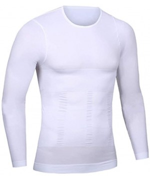 Shapewear Men Long Sleeve Base Layer Cool Dry Compression T-Shirt Workout Running Undershirt Waist Trainer - White - CZ19E43ZUIE