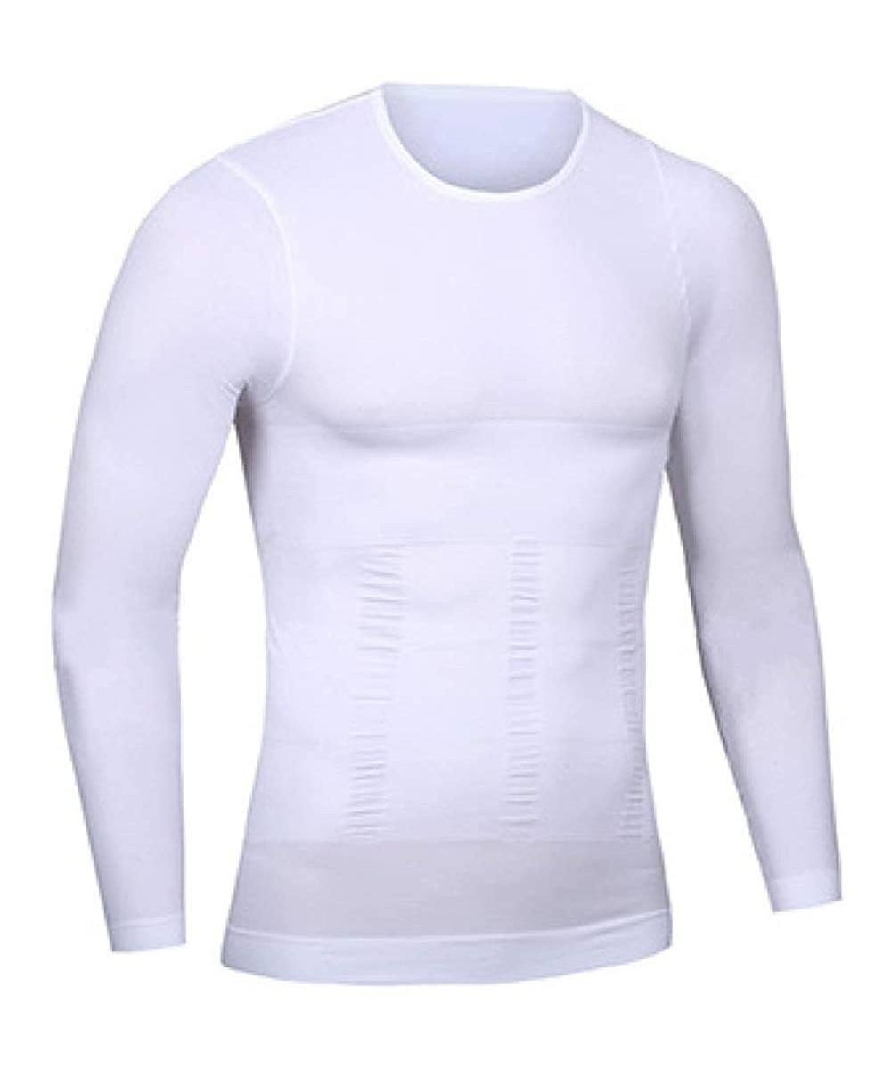 Shapewear Men Long Sleeve Base Layer Cool Dry Compression T-Shirt Workout Running Undershirt Waist Trainer - White - CZ19E43ZUIE