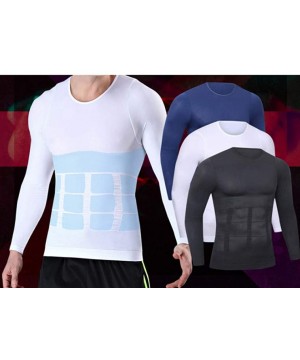 Shapewear Men Long Sleeve Base Layer Cool Dry Compression T-Shirt Workout Running Undershirt Waist Trainer - White - CZ19E43ZUIE