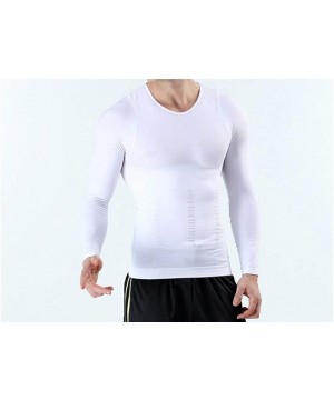 Shapewear Men Long Sleeve Base Layer Cool Dry Compression T-Shirt Workout Running Undershirt Waist Trainer - White - CZ19E43ZUIE