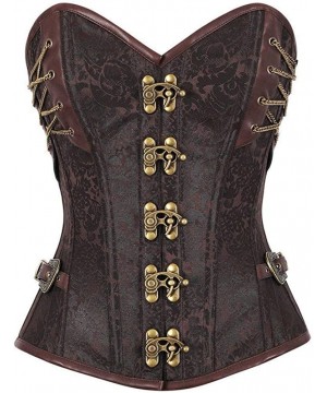 Bustiers & Corsets Fashion Women Brocade Leather Patches Gothic Steampunk Waist Training Overbust Corset Top - Brown Corset -...