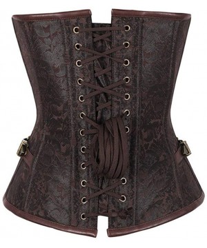 Bustiers & Corsets Fashion Women Brocade Leather Patches Gothic Steampunk Waist Training Overbust Corset Top - Brown Corset -...