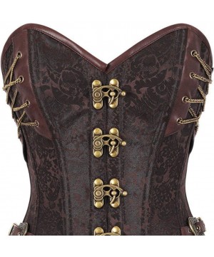 Bustiers & Corsets Fashion Women Brocade Leather Patches Gothic Steampunk Waist Training Overbust Corset Top - Brown Corset -...