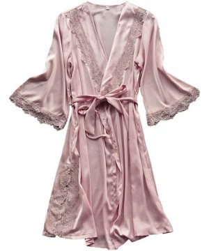 Baby Dolls & Chemises Women Sexy Silk Robe Satin Kimono Camisole Pajama Dress Sleepwear Mini Chemise - Pink（only Robe） - CB18...