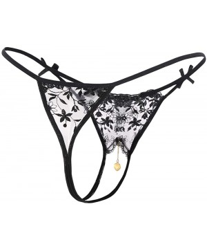 Panties Women's Sexy T-Back G-String Thong Lace Panty Underwear - Black-1 - CT18YCLQ5YH