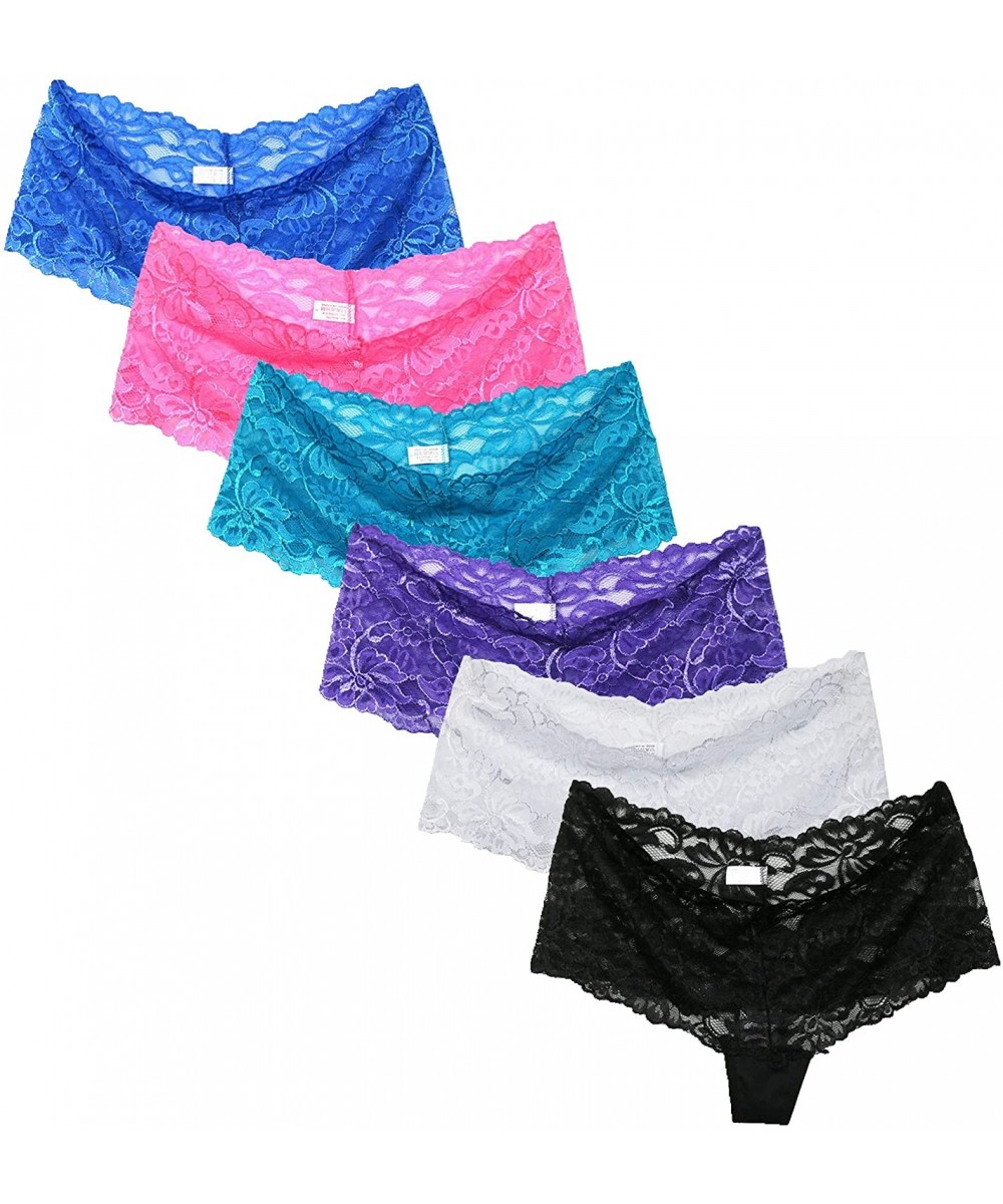 Panties Women's Lace Waist Boy Shorts Panties Pack of 6 - Pack of 6 - CM18RKYXMLY