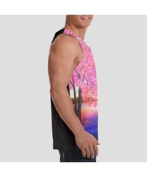 Undershirts Men Muscle Tank Top Summer Beach Holiday Fashion Sleeveless Vest Shirts - Watercolor Japan Cherry Blossom Sunset ...