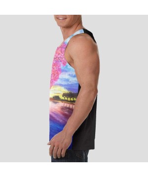 Undershirts Men Muscle Tank Top Summer Beach Holiday Fashion Sleeveless Vest Shirts - Watercolor Japan Cherry Blossom Sunset ...