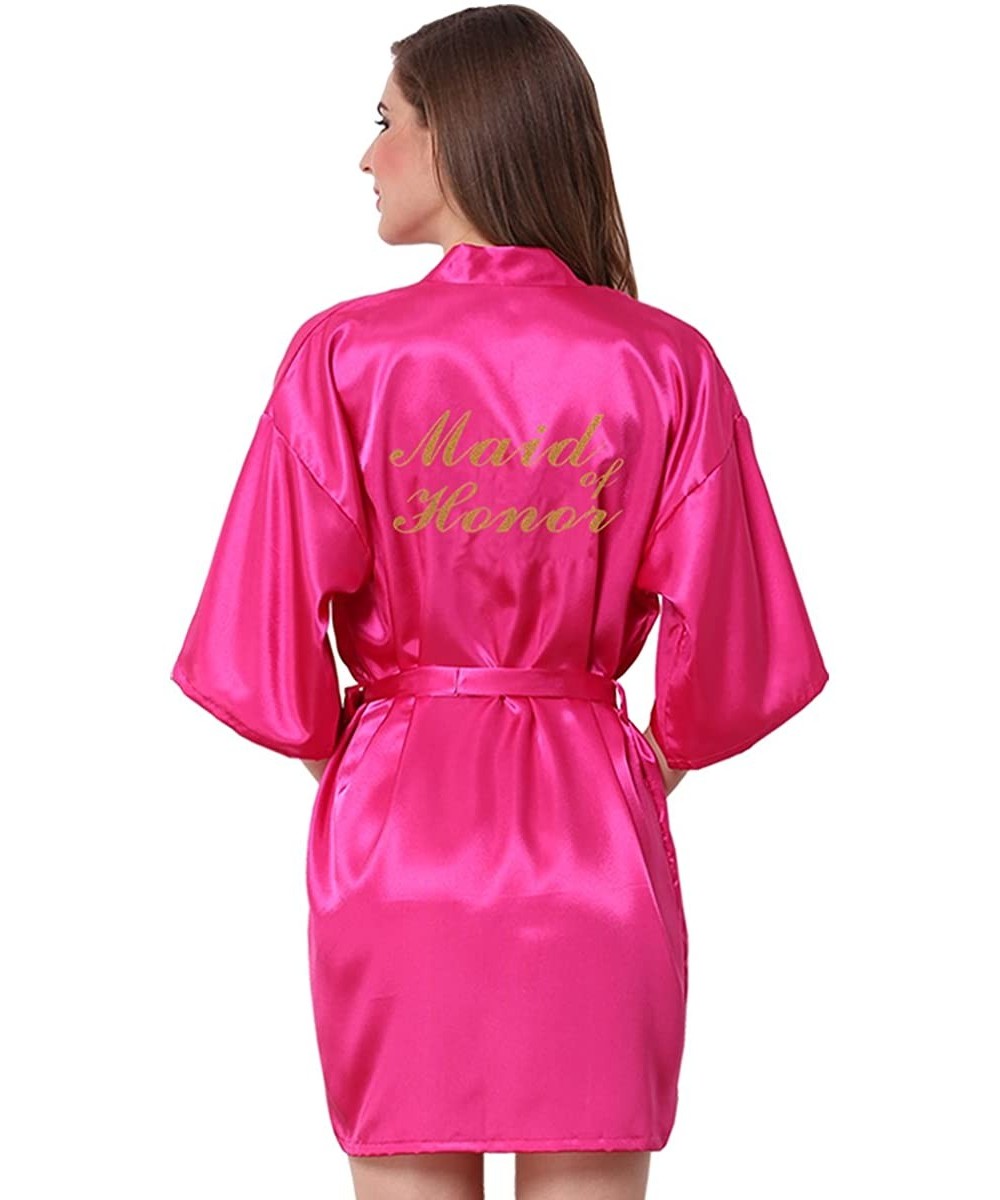 Robes Satin Kimono Wedding Party Getting Ready Robe with Gold Glitter - Fuchsia(maid of Honor in New Version) - CD18C7LUZ3Q