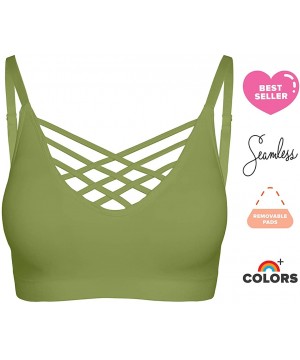 Bras Crisscross Seamless Padded Bralette - Caged Cami Top with Removable Pads Regular to Plus Size - 009_sage - C518DKNIDUT