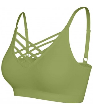 Bras Crisscross Seamless Padded Bralette - Caged Cami Top with Removable Pads Regular to Plus Size - 009_sage - C518DKNIDUT