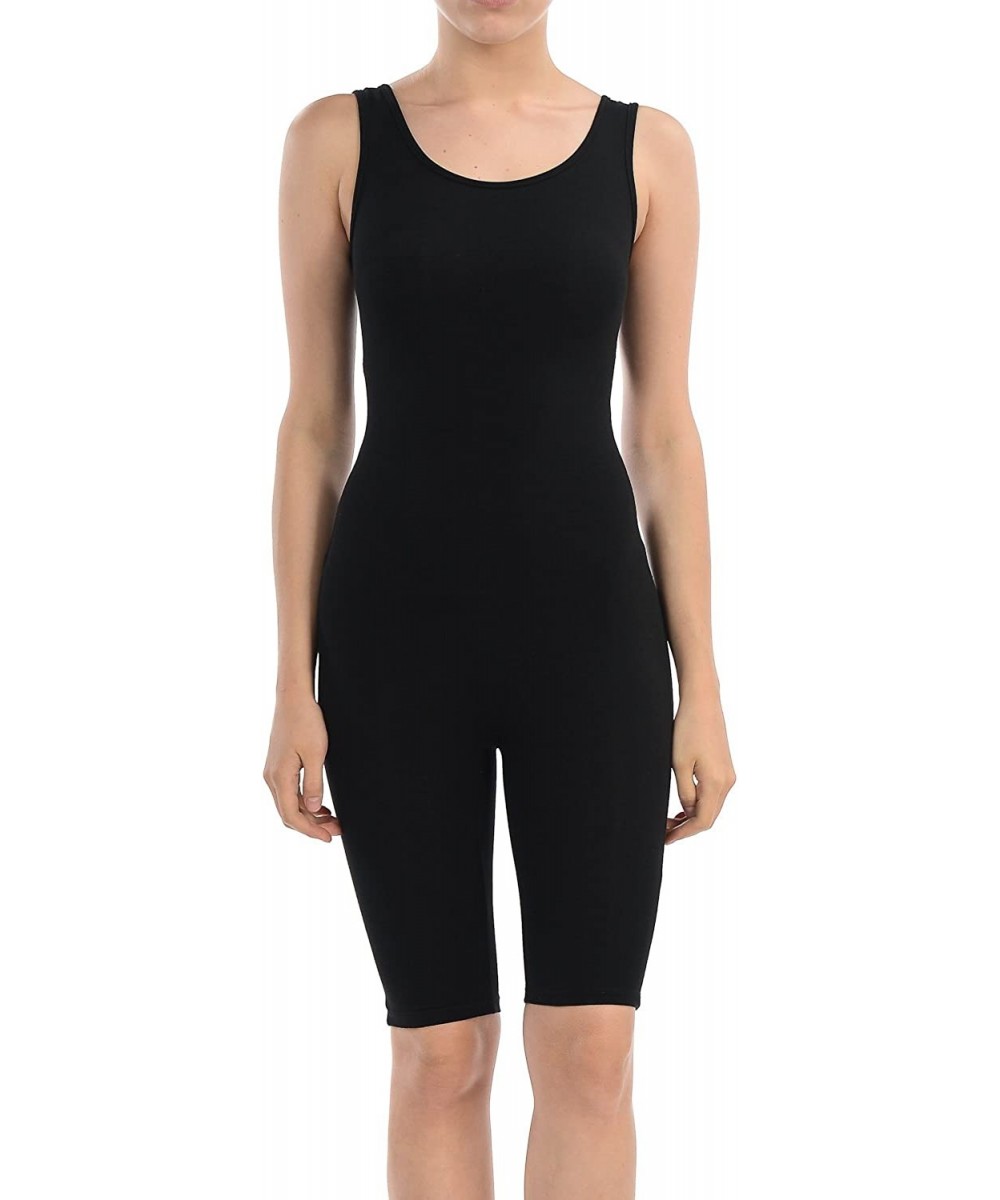 Shapewear Women Catsuit Cotton Tank Bermuda Short Yoga Bodysuit Jumpsuit - Made in USA - Black - CN12O57QZOE